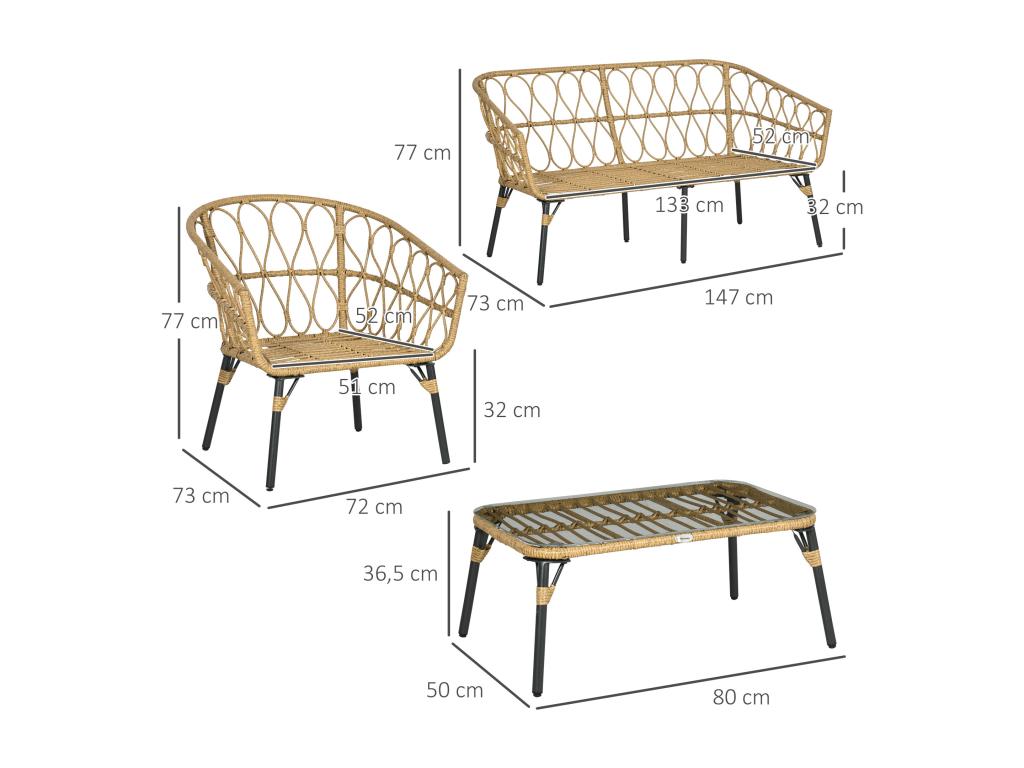 Patio Furniture Set, with Cushions, 4-Piece, Woven Resin (Wicker-Style), Gray