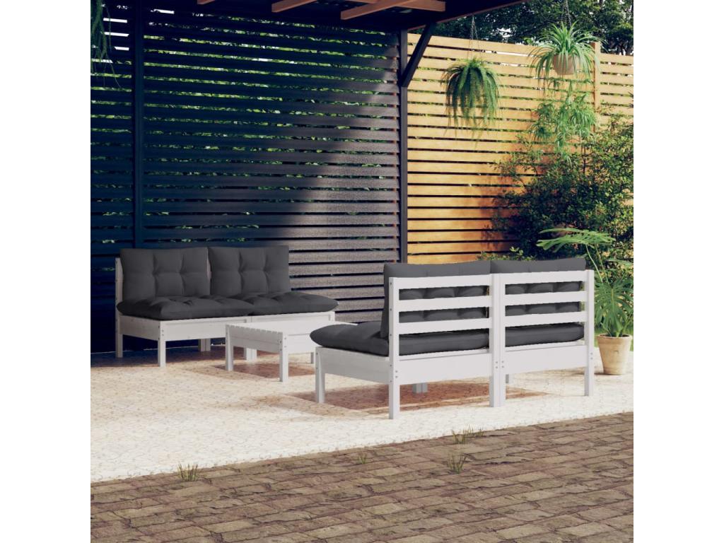 Patio Furniture Set, with Cushions, 5-Piece, Wood, White