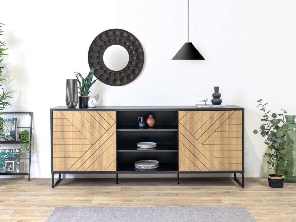 Sideboard, Wood, Black, 82 x 200 x 45 cm