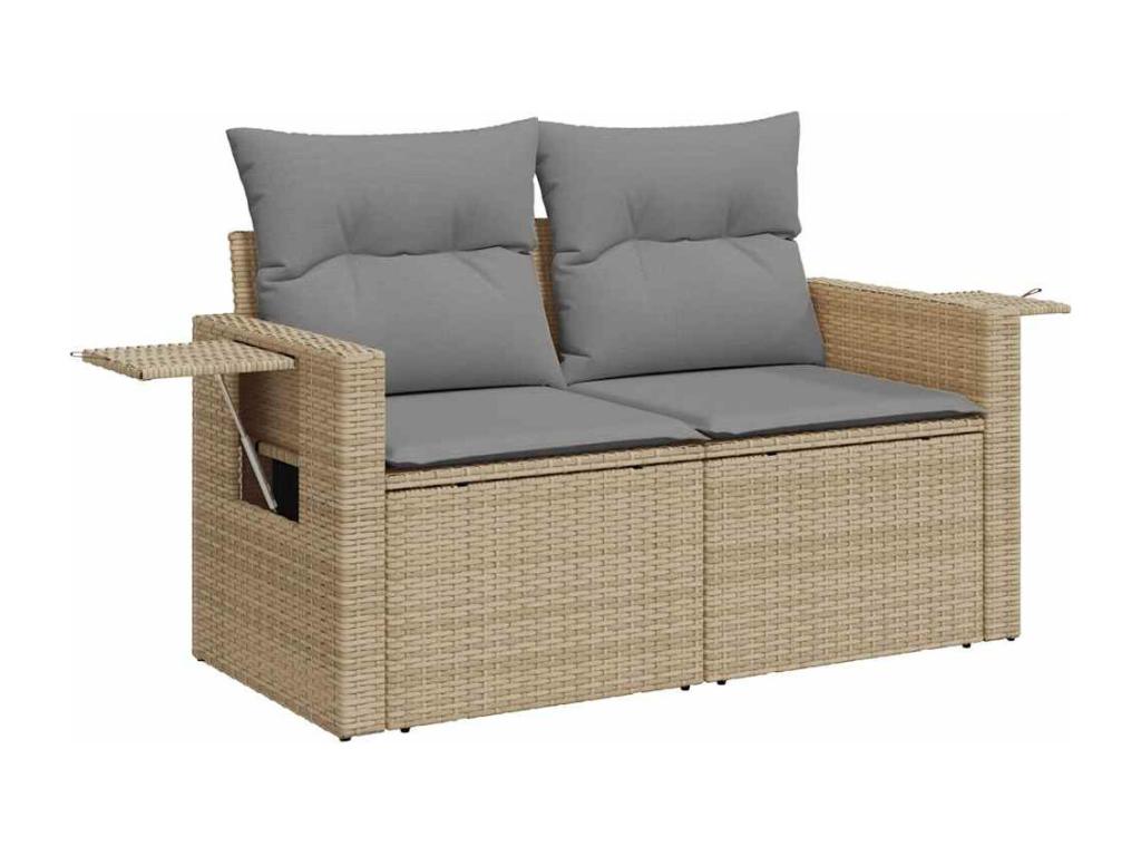 Patio Furniture Set, with Cushions, 7-Piece, Woven Resin (Wicker-Style), Beige