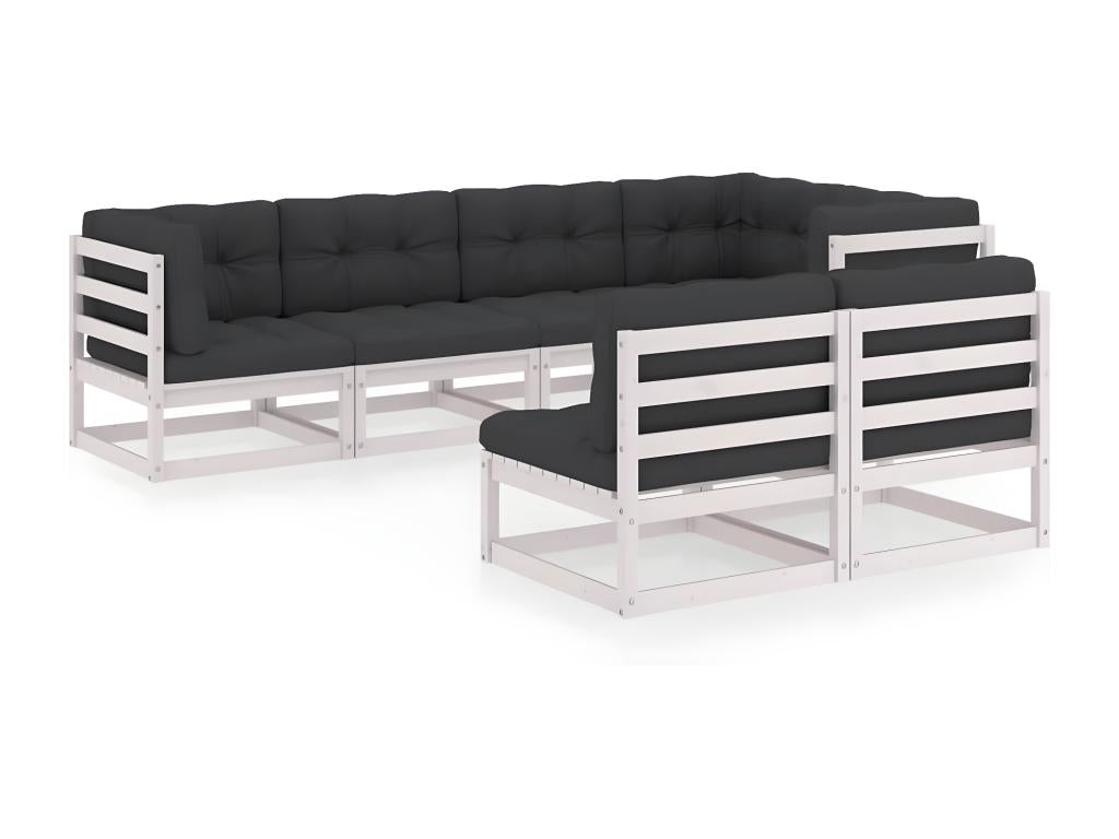 Patio Furniture Set, with Cushions, 7-Piece, Wood, White