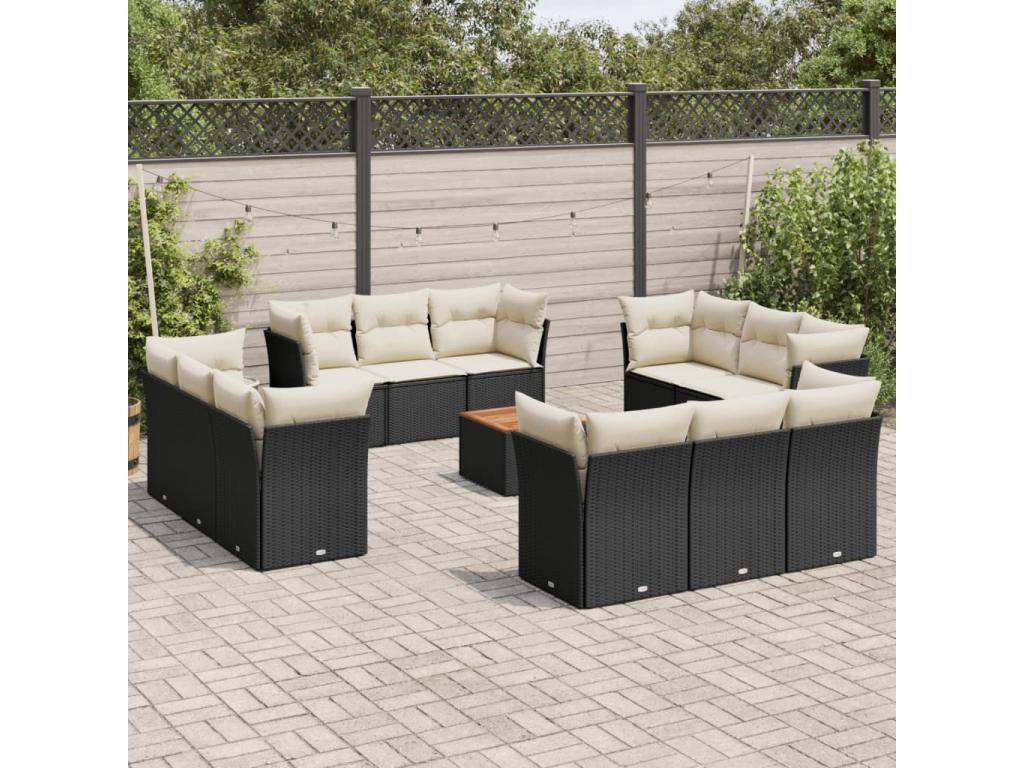 Patio Furniture Set, with Cushions, 13-Piece, Woven Resin (Wicker-Style), Black