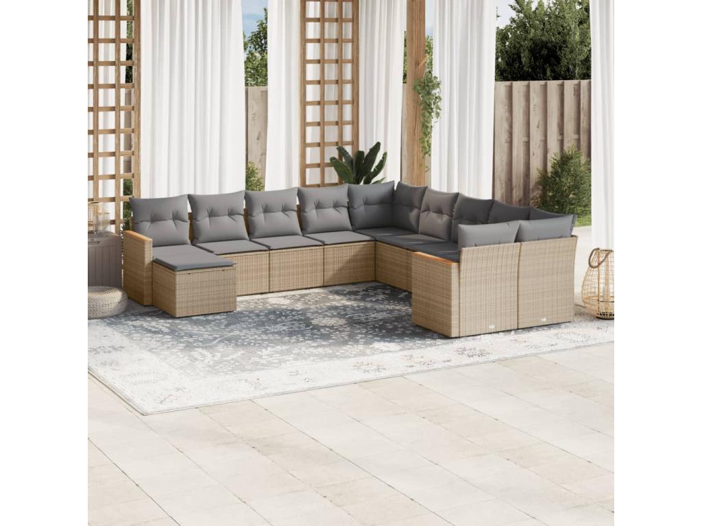Patio Furniture Set, with Cushions, 11-Piece, Woven Resin (Wicker-Style), Beige