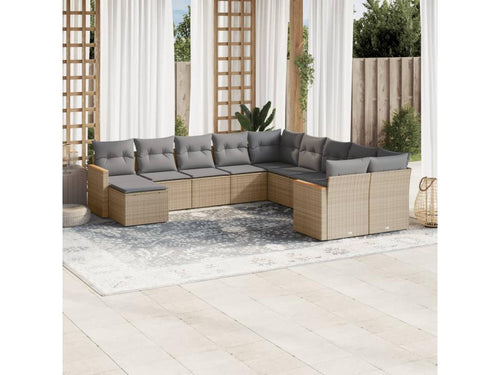 11-piece garden furniture set with beige resin wicker cushions
