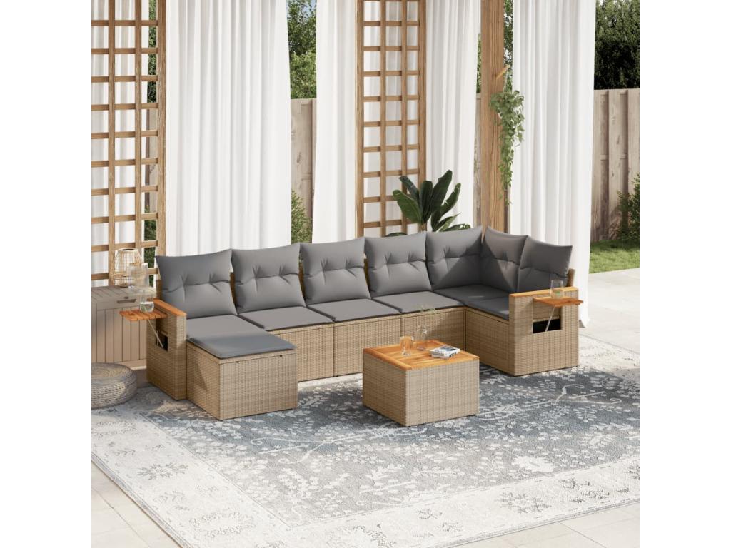 Patio Furniture Set, with Cushions, 8-Piece, Woven Resin (Wicker-Style), Beige