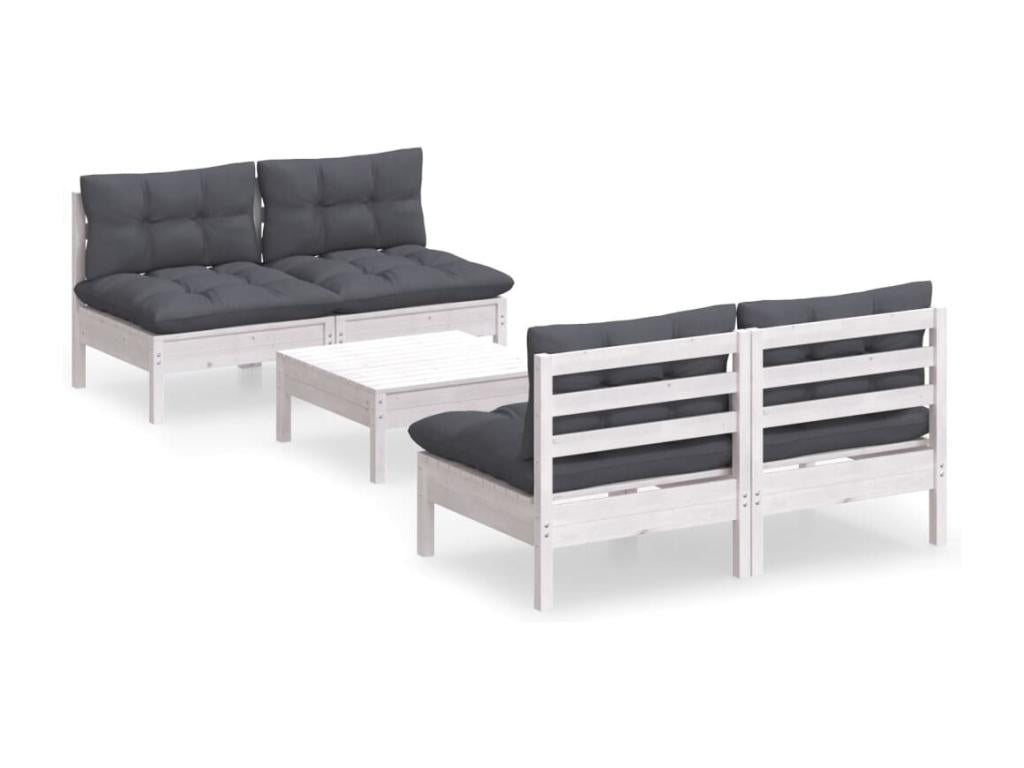 Patio Furniture Set, with Cushions, 5-Piece, Wood, White