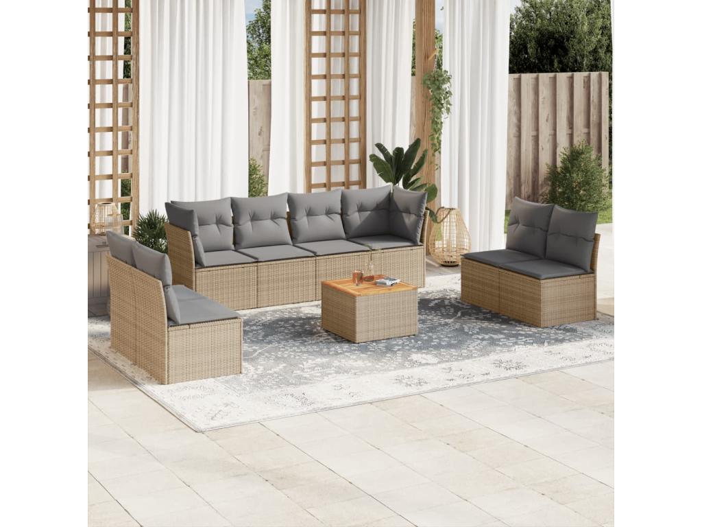Patio Furniture Set, with Cushions, 9-Piece, Woven Resin (Wicker-Style), Beige