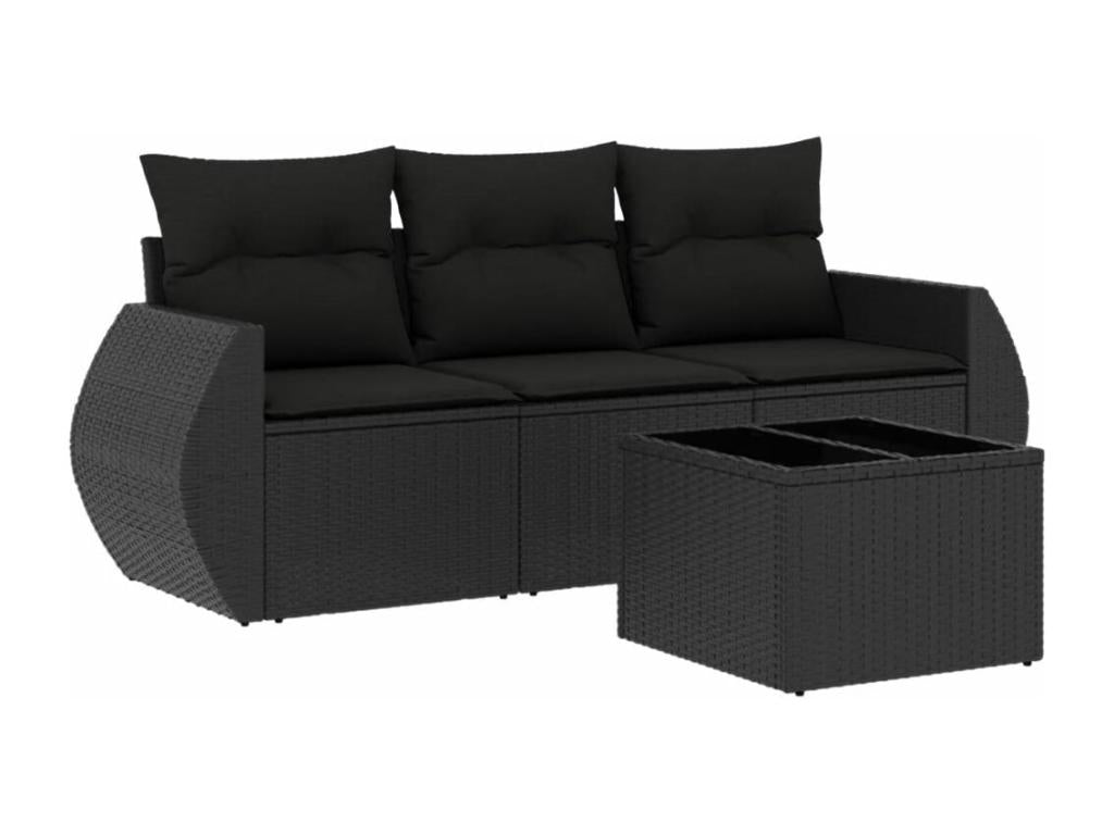 Patio Furniture Set, with Cushions, 4-Piece, Woven Resin (Wicker-Style), Black