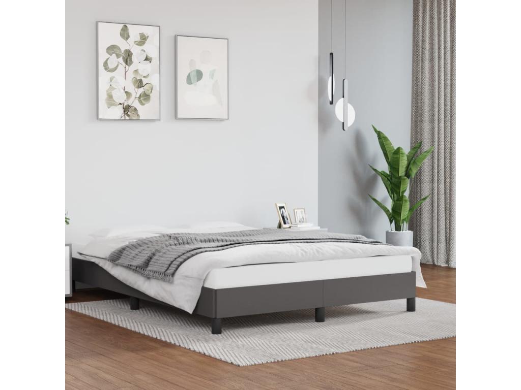 Bed Base, Faux Leather, Gray, 140 x 190 cm