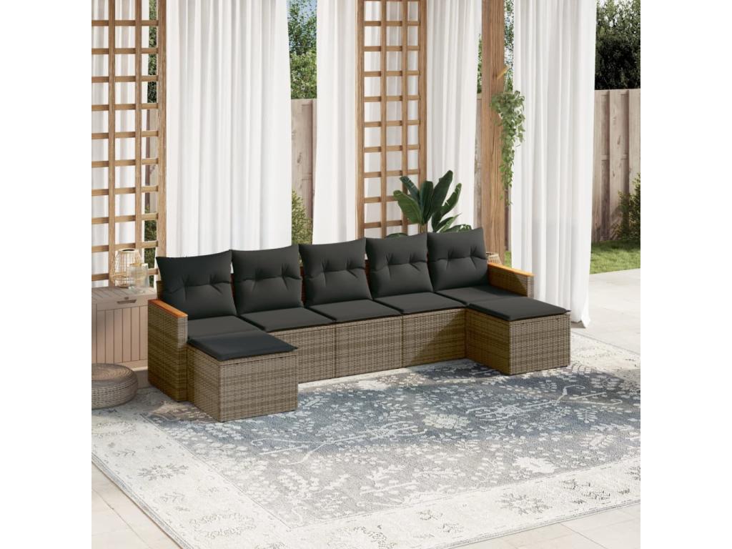 Patio Furniture Set, with Cushions, 7-Piece, Woven Resin (Wicker-Style), Gray