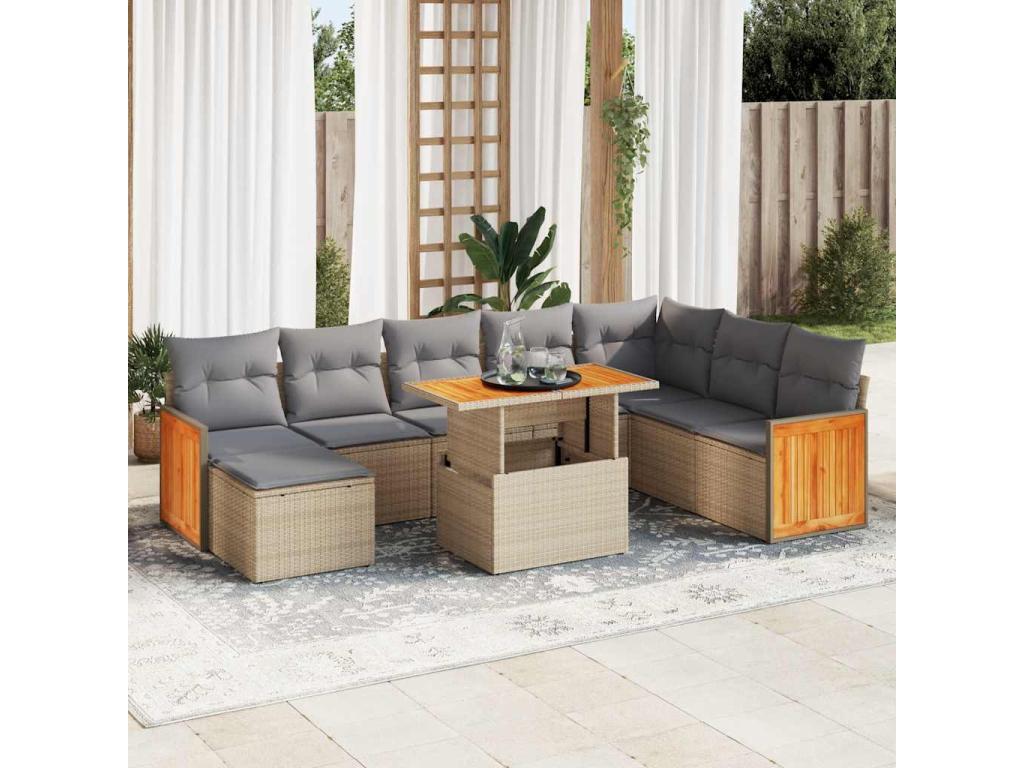 Patio Furniture Set, with Cushions, 7-Piece, Woven Resin (Wicker-Style), Beige