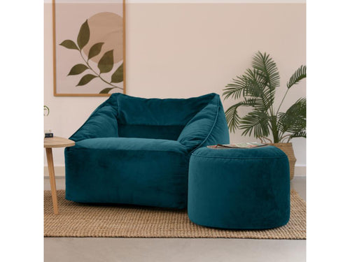 Armchair, Velvet Upholstery, Bleu Canard