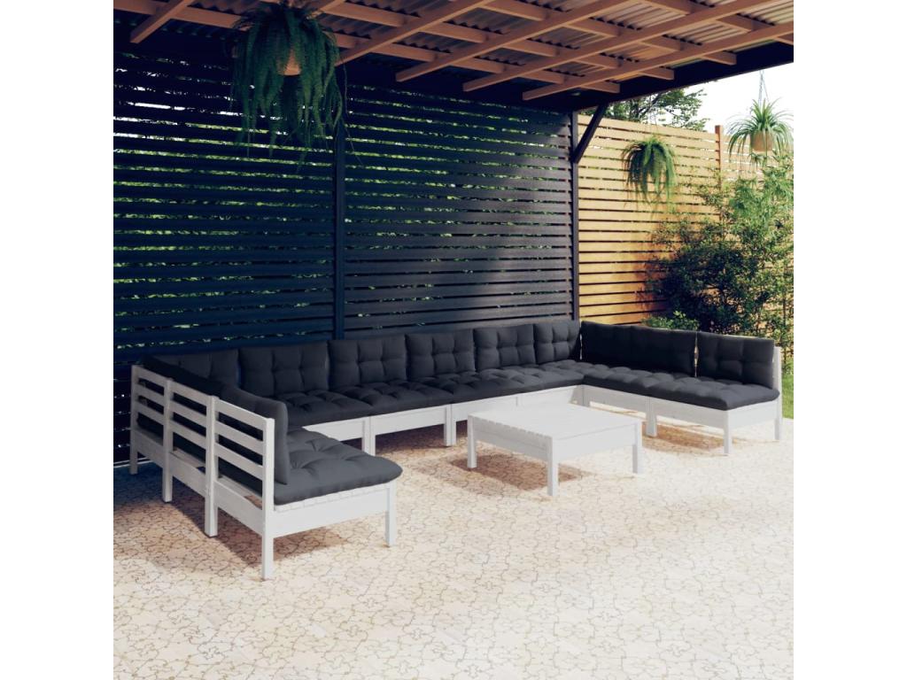Patio Furniture Set, with Cushions, 11-Piece, Wood, White