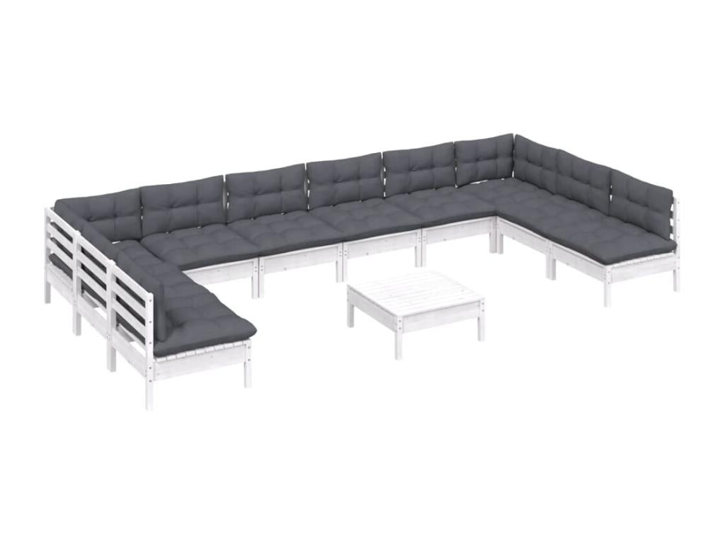 Patio Furniture Set, with Cushions, 11-Piece, Wood, White