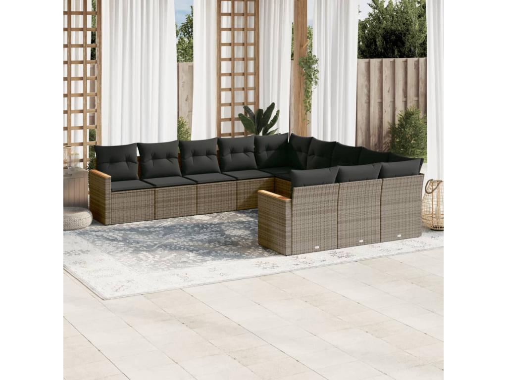 Patio Furniture Set, with Cushions, 11-Piece, Woven Resin (Wicker-Style), Gray