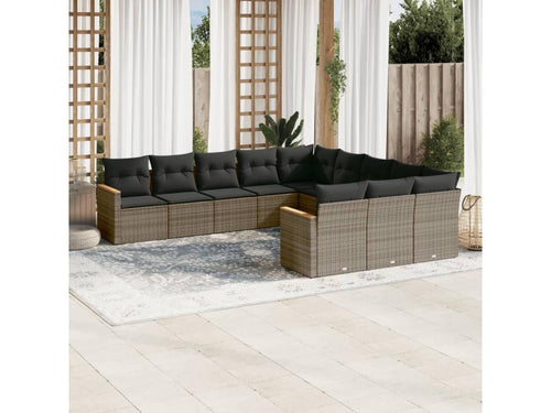 11-piece garden furniture set with grey resin wicker cushions