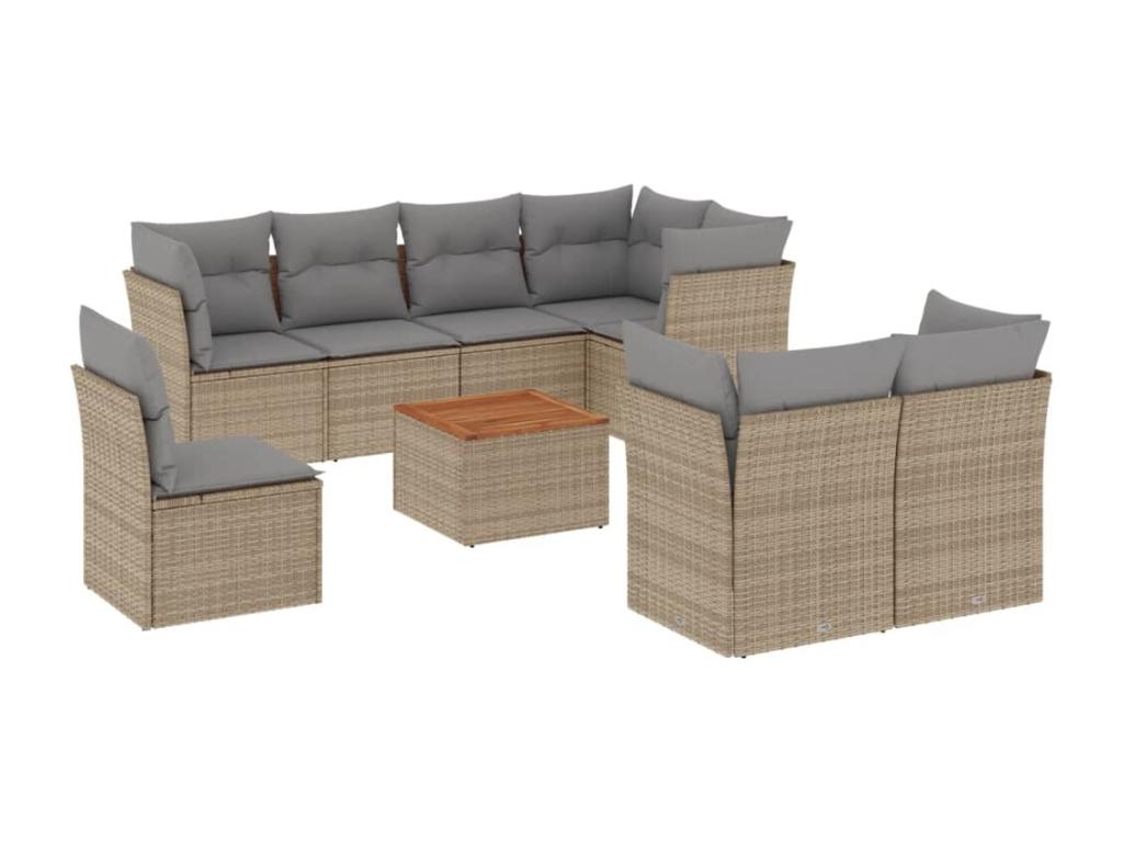 Patio Furniture Set, with Cushions, 9-Piece, Woven Resin (Wicker-Style), Beige