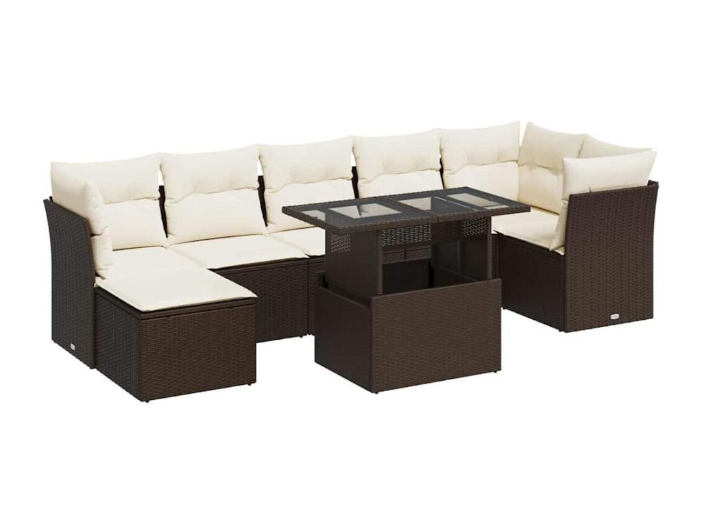 Patio Furniture Set, with Cushions, 8-Piece, Woven Resin (Wicker-Style), Brown
