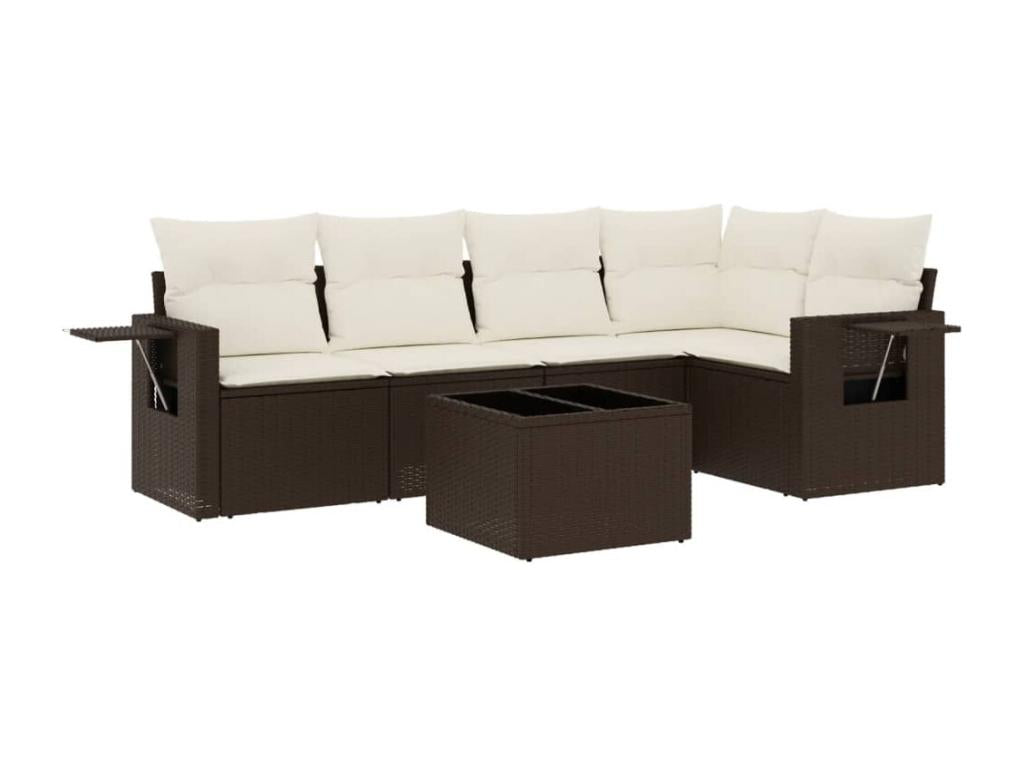 Patio Furniture Set, with Cushions, 6-Piece, Woven Resin (Wicker-Style), Brown