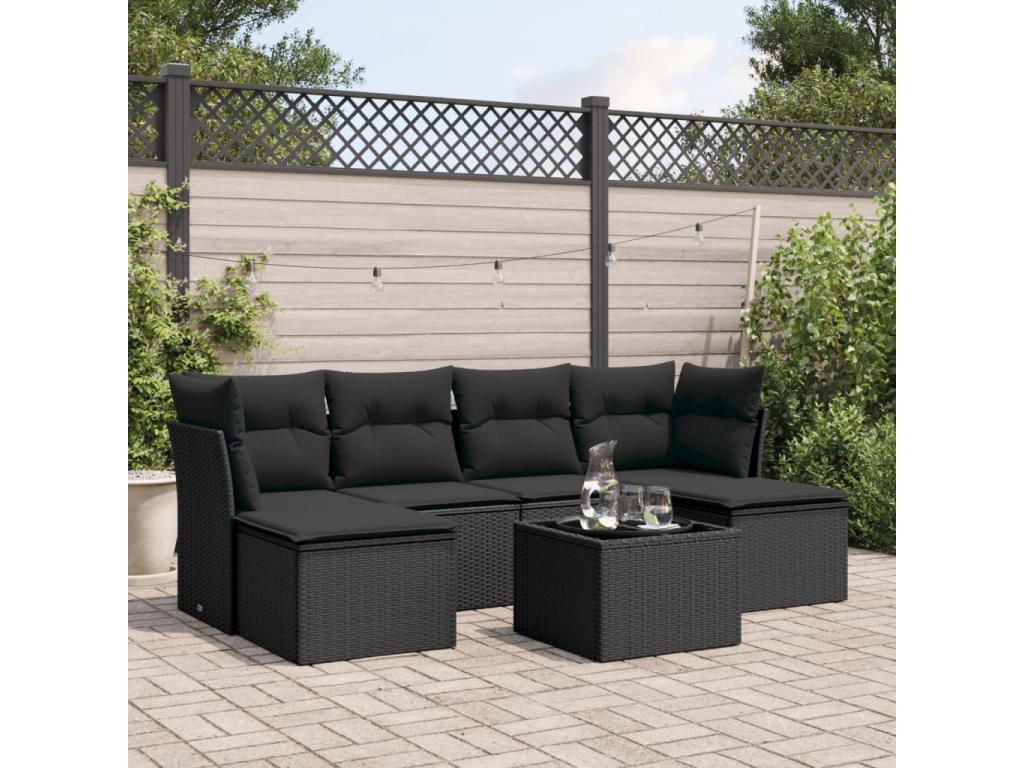 Patio Furniture Set, with Cushions, 7-Piece, Woven Resin (Wicker-Style), Black