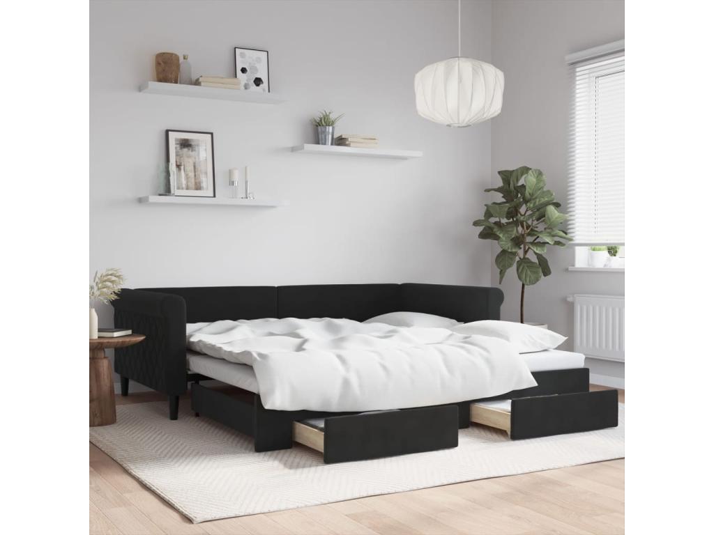Bed Base, Velvet, Black, 100 x 200 cm