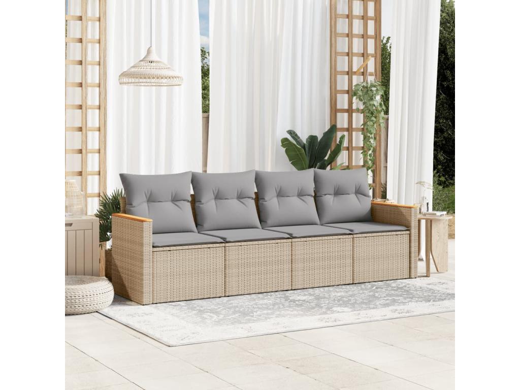 Patio Furniture Set, with Cushions, 4-Piece, Woven Resin (Wicker-Style), Beige