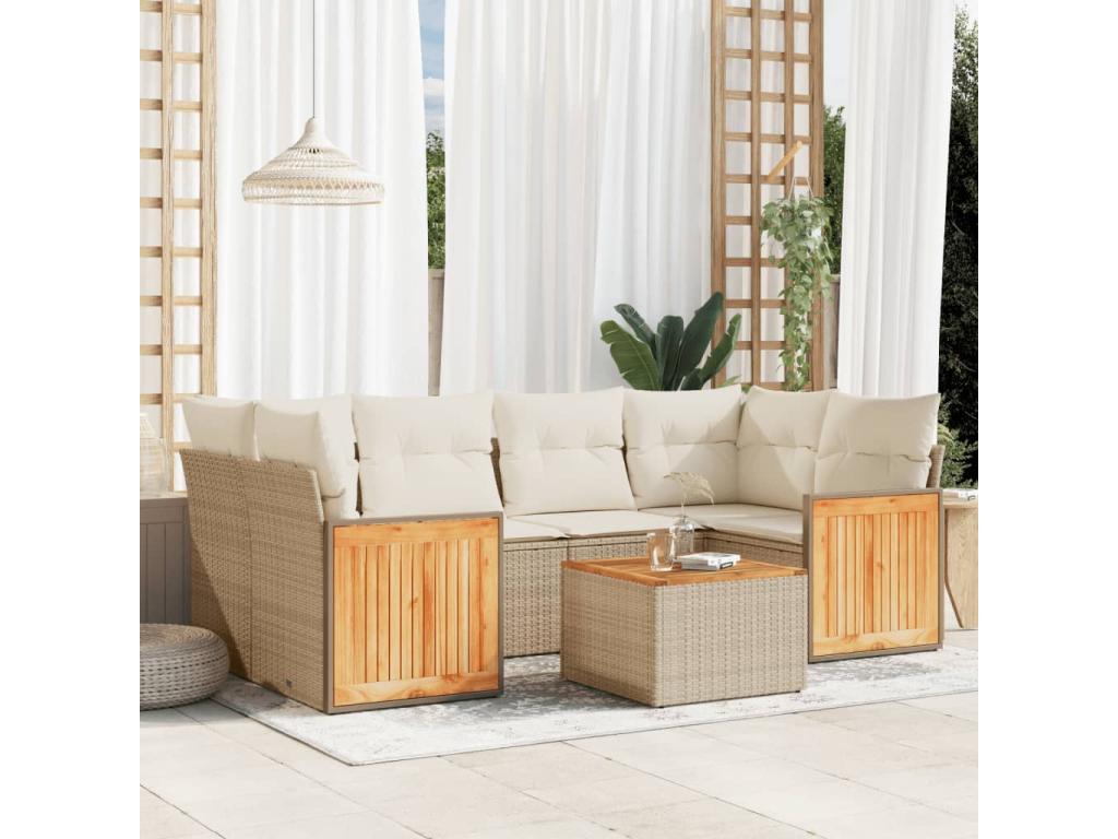 Patio Furniture Set, with Cushions, 7-Piece, Woven Resin (Wicker-Style), Beige
