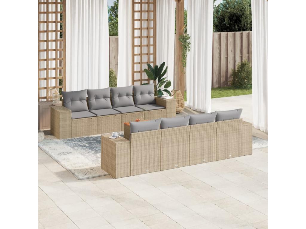 Patio Furniture Set, with Cushions, 9-Piece, Woven Resin (Wicker-Style), Beige