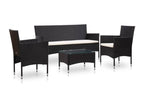 Patio Furniture Set, with Cushions, 4-Piece, Woven Resin (Wicker-Style), Black