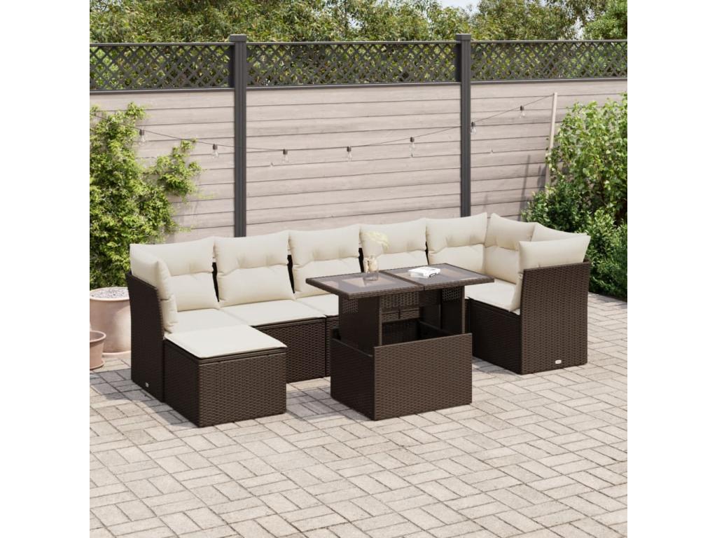 Patio Furniture Set, with Cushions, 8-Piece, Woven Resin (Wicker-Style), Brown