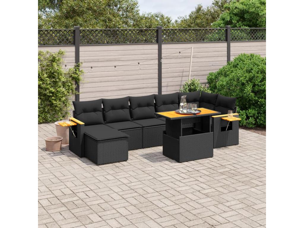 Patio Furniture Set, with Cushions, 8-Piece, Woven Resin (Wicker-Style), Black