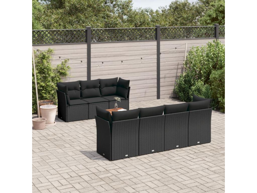 Patio Furniture Set, with Cushions, 8-Piece, Woven Resin (Wicker-Style), Black