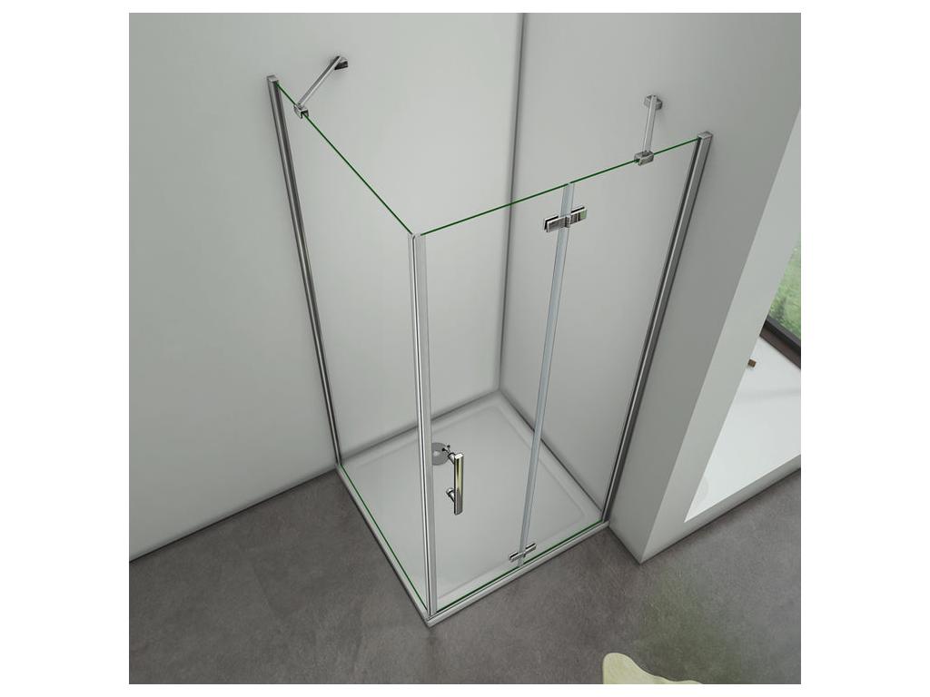 Pivoting shower enclosure 100x90x195cm, 100cm shower door, side panel with corner fixing bar, 6mm tempered glass