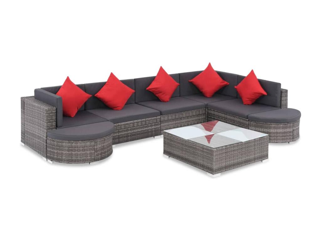 Patio Furniture Set, with Cushions, 8-Piece, Woven Resin (Wicker-Style), Gray