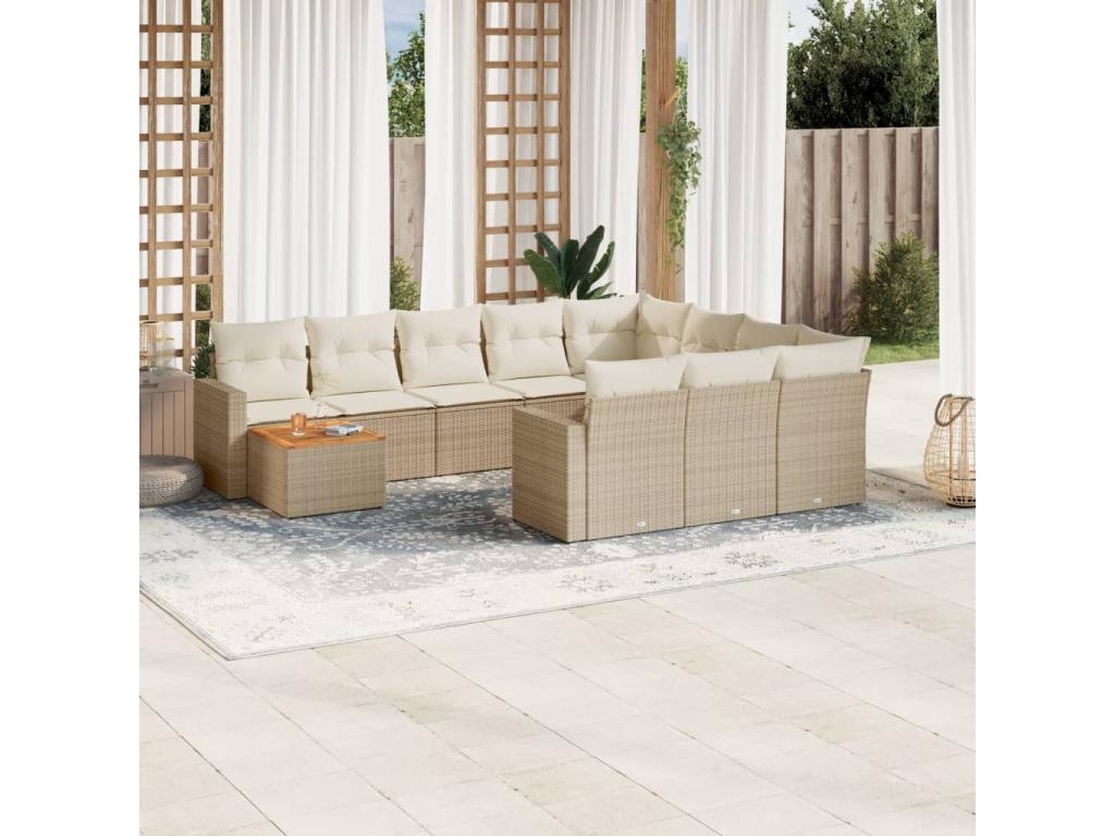 Patio Furniture Set, with Cushions, 11-Piece, Woven Resin (Wicker-Style), Beige