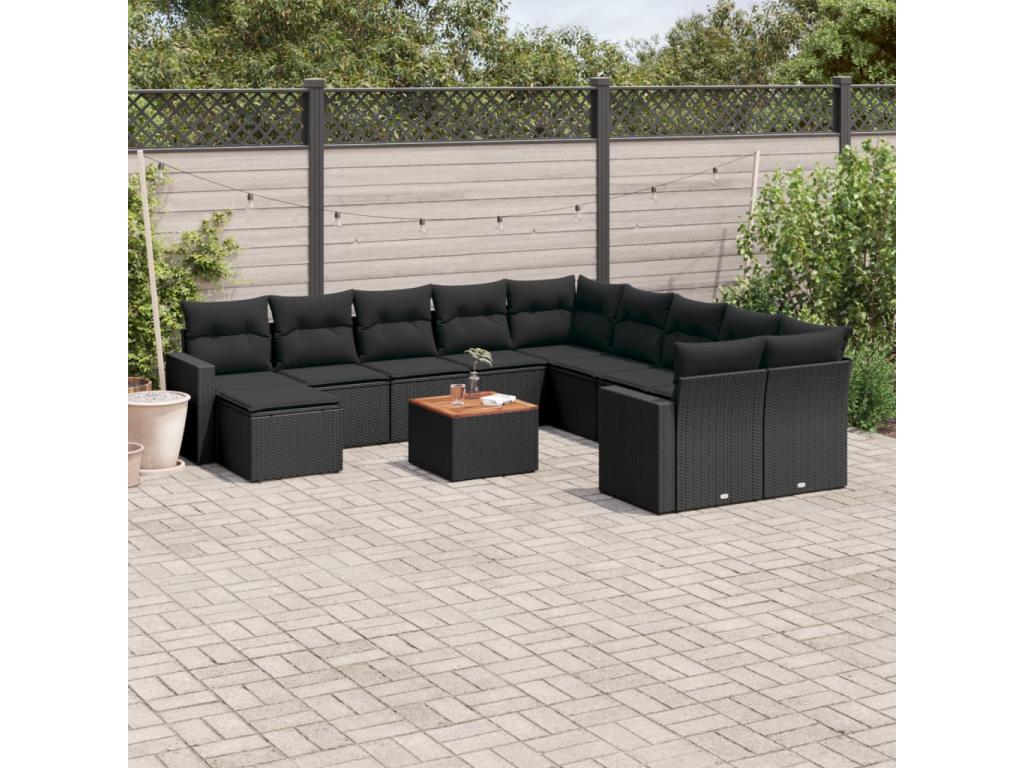 Patio Furniture Set, with Cushions, 14-Piece, Woven Resin (Wicker-Style), Black