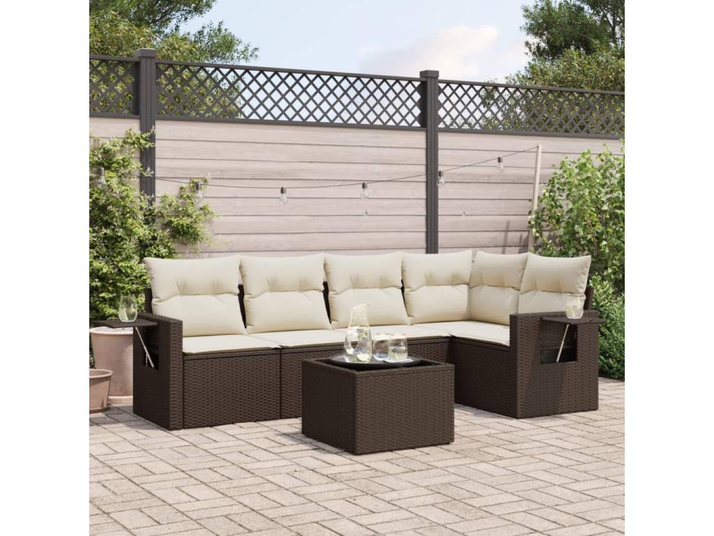 Patio Furniture Set, with Cushions, 6-Piece, Woven Resin (Wicker-Style), Brown