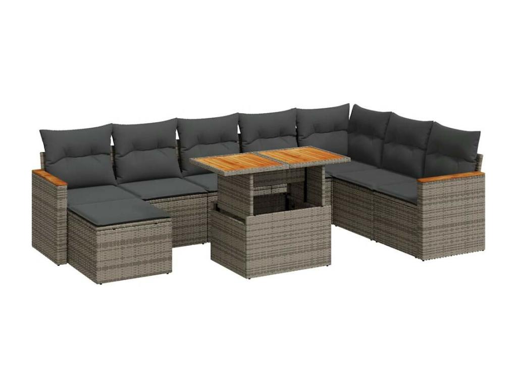 Patio Furniture Set, with Cushions, 9-Piece, Woven Resin (Wicker-Style), Gray
