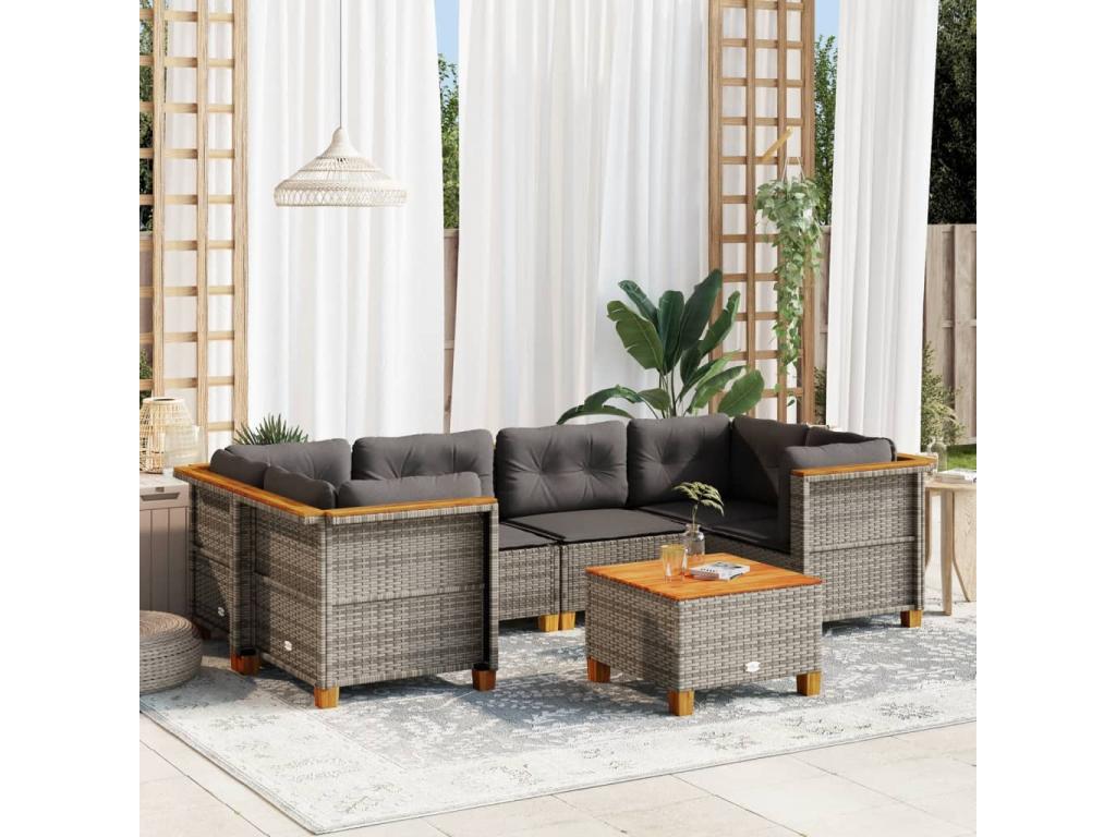Patio Furniture Set, with Cushions, 7-Piece, Woven Resin (Wicker-Style), Gray