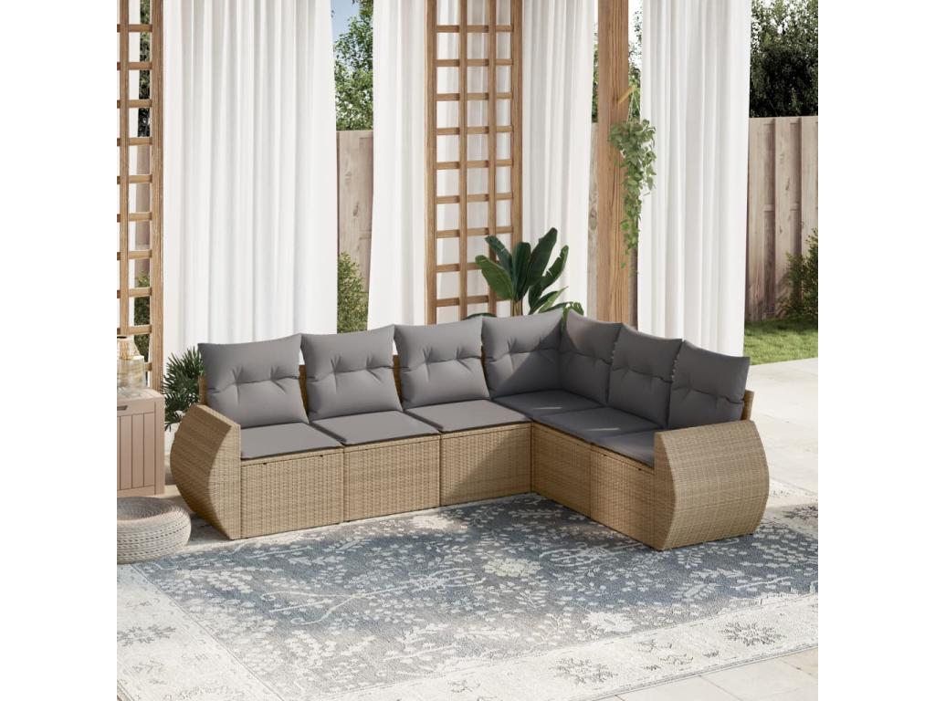 Patio Furniture Set, with Cushions, 6-Piece, Woven Resin (Wicker-Style), Beige