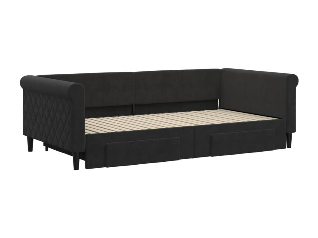 Bed Base, Velvet, Black, 100 x 200 cm