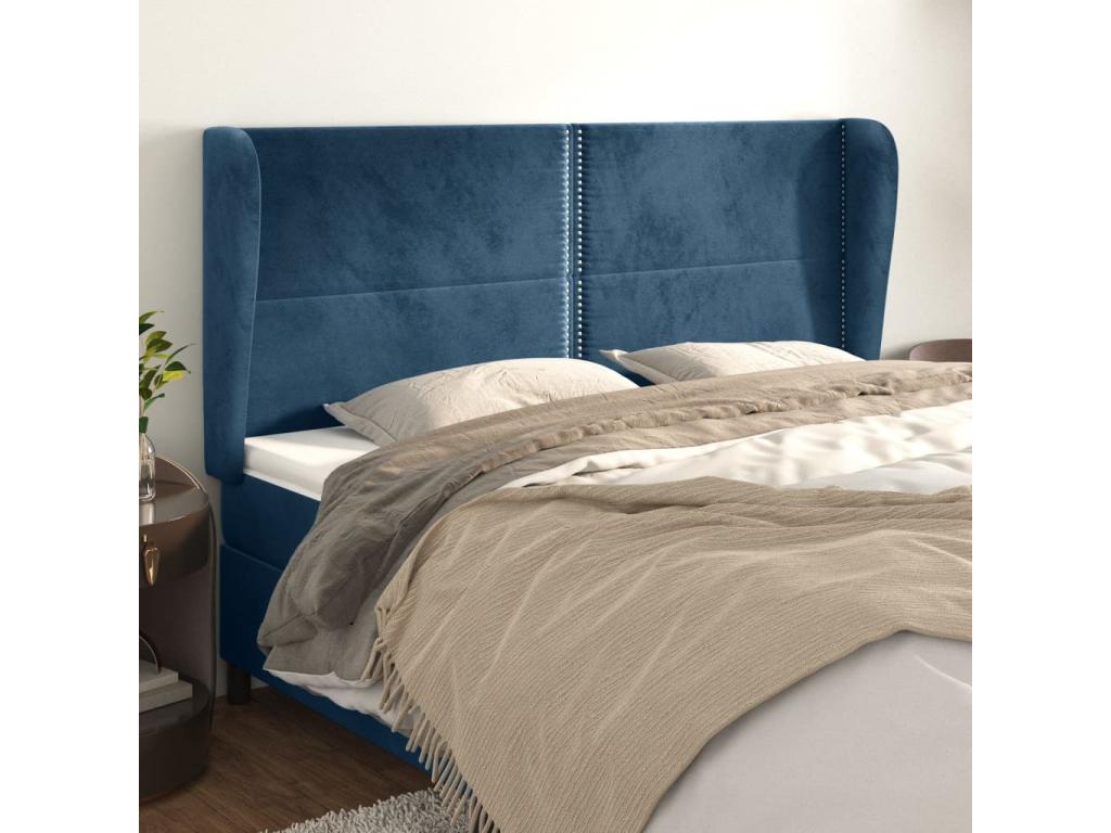 Headboard, Velvet Upholstery, Blue, 203 x 23 x 118 cm