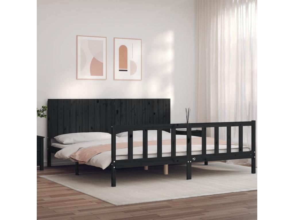 Bed Base, Wood, Black, 200 x 200 m