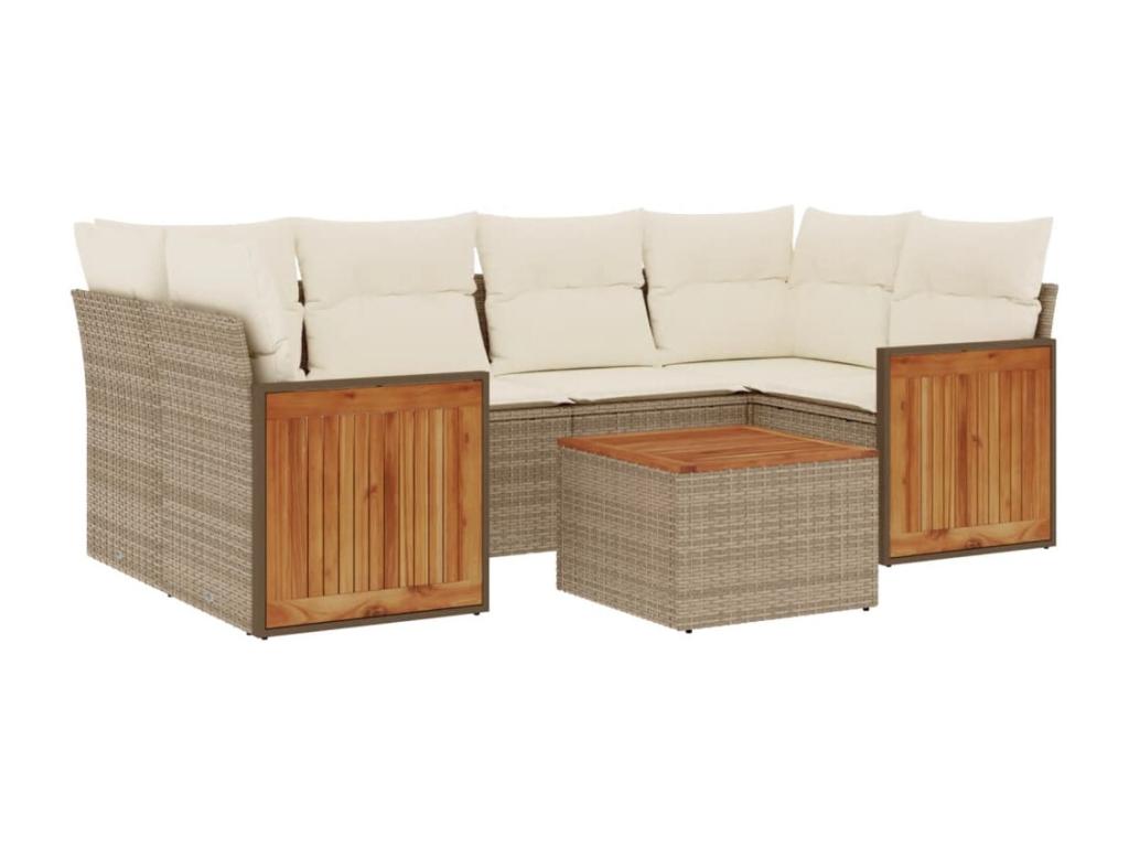 Patio Furniture Set, with Cushions, 7-Piece, Woven Resin (Wicker-Style), Beige