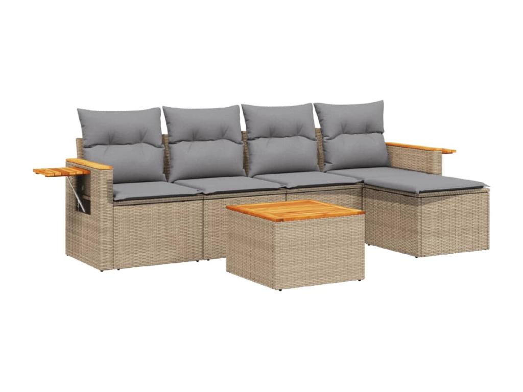 Patio Furniture Set, with Cushions, 6-Piece, Woven Resin (Wicker-Style), Beige