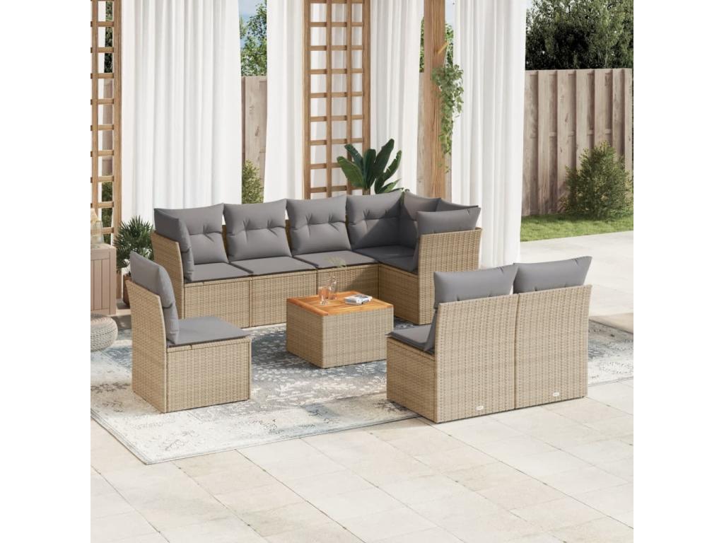 Patio Furniture Set, with Cushions, 9-Piece, Woven Resin (Wicker-Style), Beige