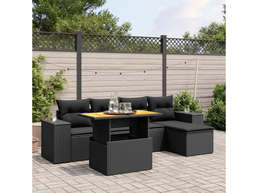 Patio Furniture Set, with Cushions, 6-Piece, Woven Resin (Wicker-Style), Black