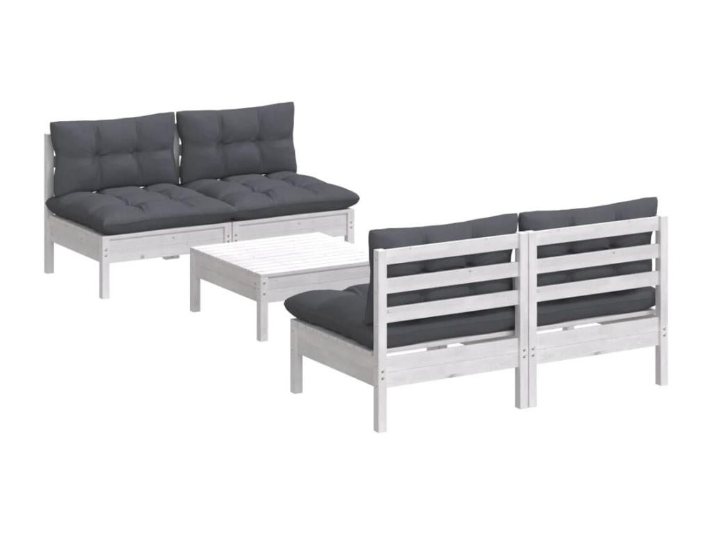 Patio Furniture Set, with Cushions, 5-Piece, Wood, White