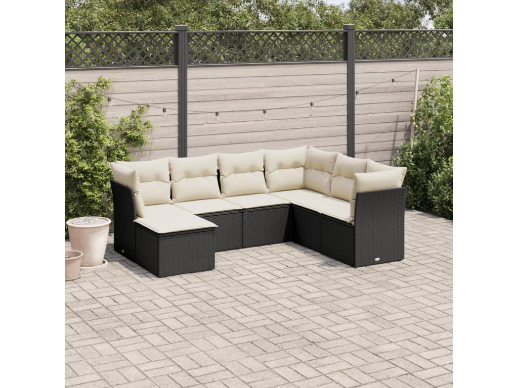 Patio Furniture Set, with Cushions, 7-Piece, Woven Resin (Wicker-Style), Black