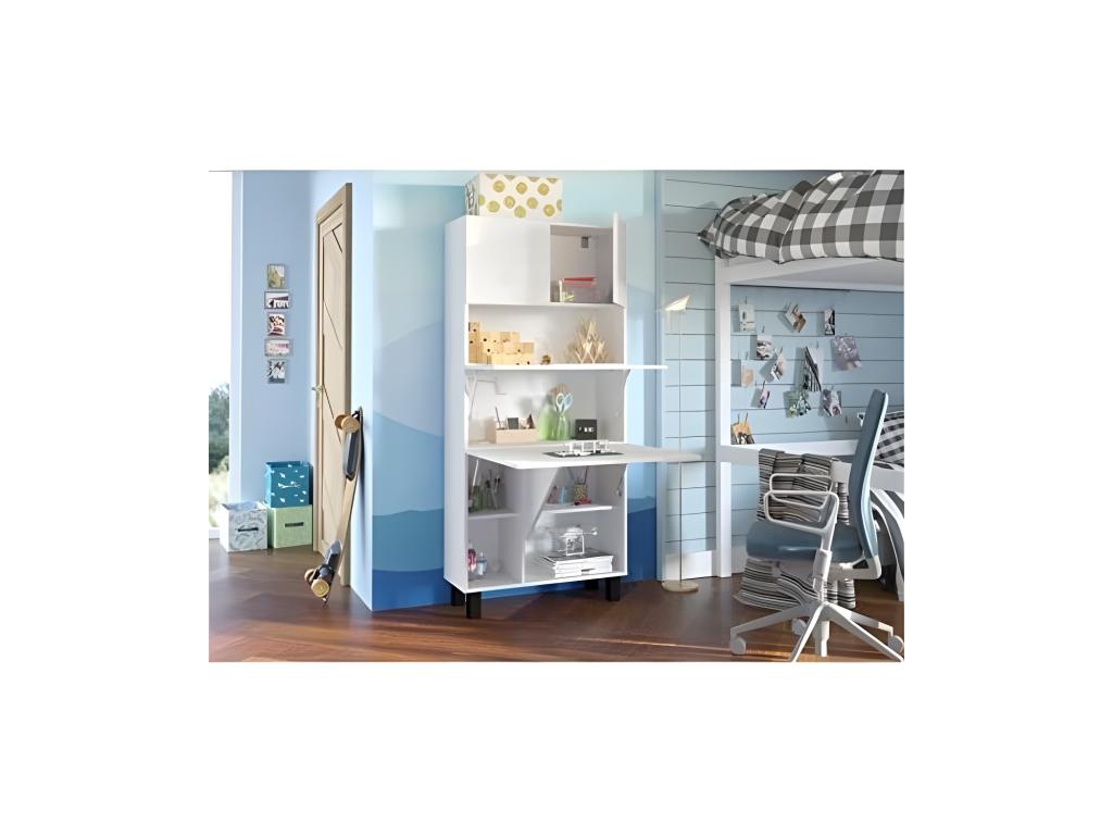 Convertible wardrobe/closet into a desk and table, Home Meublita, 175x80x32cm, Homi-Matte White/Glossy White